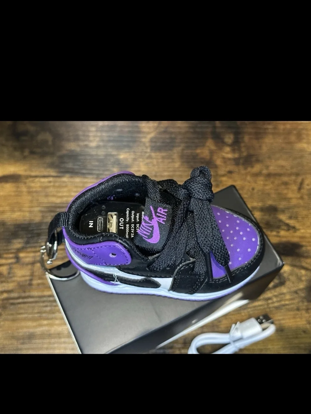 Purple and Black Portable Charger Power Bank Mini Sneaker Keychain